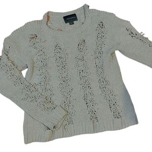 Love Mark Gray Very Distressed Cold Shoulder Sweater as Med